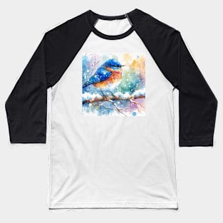 Colorful little blue bird sitting on a tree branch Baseball T-Shirt